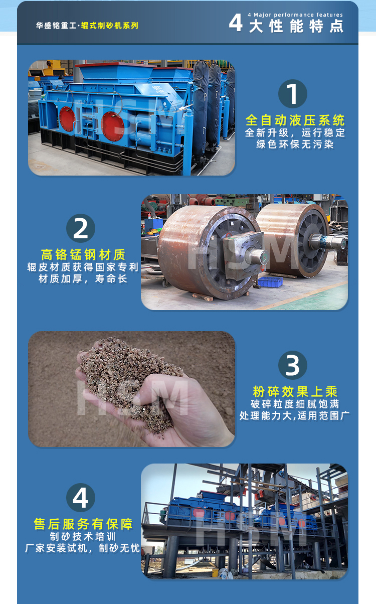 大型液(ye)壓(ya)對輥(gun)製(zhi)砂(sha)機(ji)性能(neng)